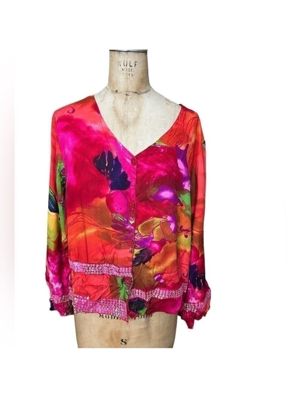NWT Key lime pie rayon abstract floral colorful cardigan size L style 711385L